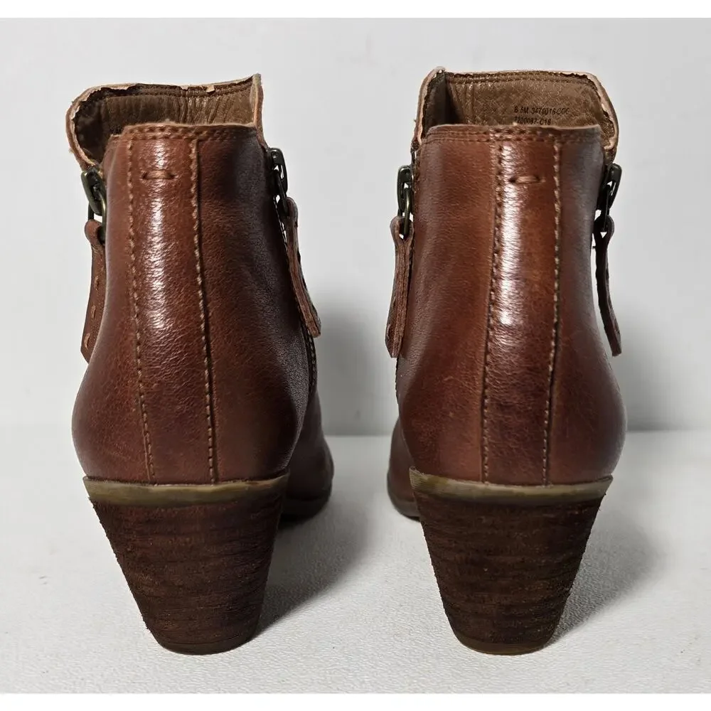 FRYE Judith Double Zip Boots Booties Womens 6.5 Cognac Leather Ankle Western